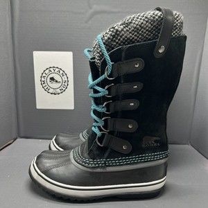 Sorel Joan of Arctic Knit Waterproof Black/Teal NL2084-010 Women Size 5 Preowned